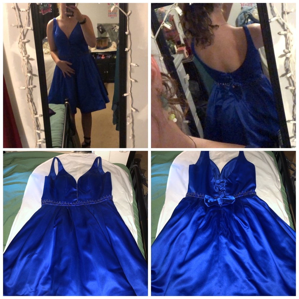 COPY - Sherri Hill short blue satin formal dress